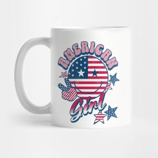 American Girl American Flag Retro Smiley Face Mug